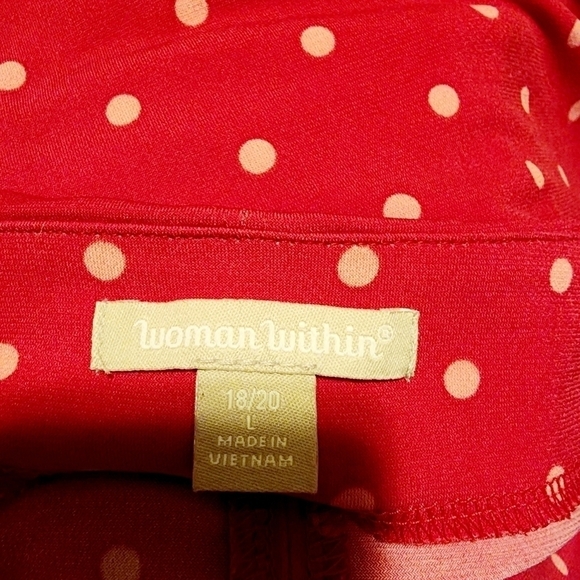 Woman Within Red Polka Dot Dress Tie Peek-a-boo Sleeves Size 18/20 Plus Size EUC - Picture 6 of 8